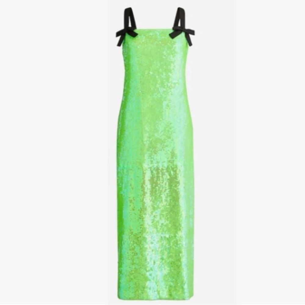 NWT J. Crew Green Sequin Bow Strap Slip Dress
